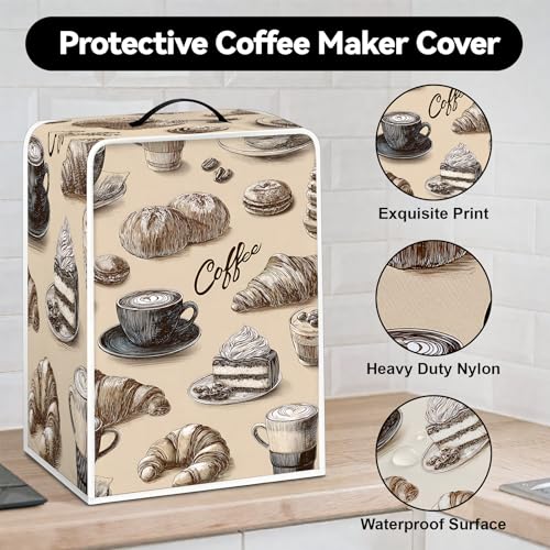 Image of Universal Coffee Maker Cover, Durable Polyester Lightweight Long-Lasting Dustproof Cotton Blend Appliance Protector for Kitchen Countertops (Brown and Soft White)