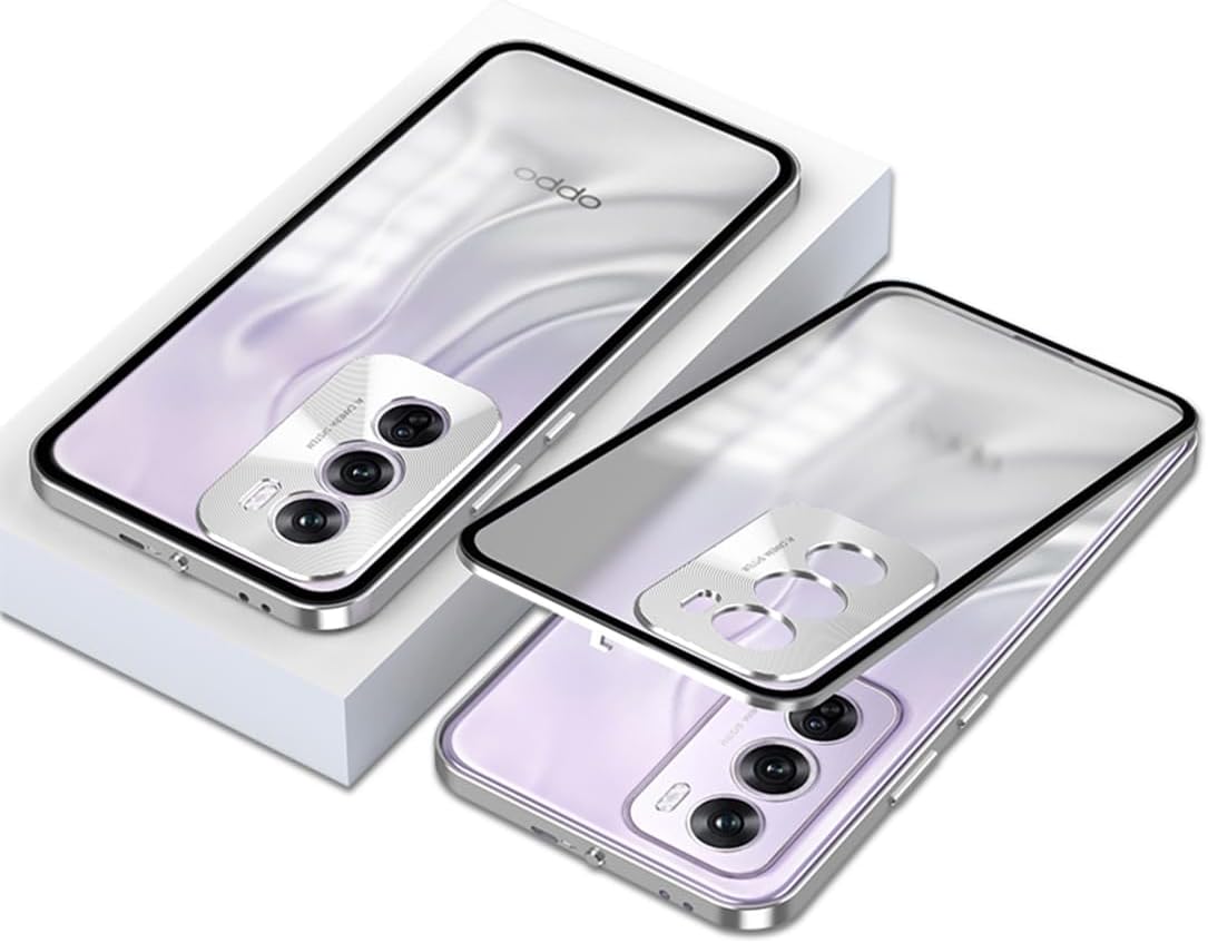 QUIETIP Case Compatible with Oppo Reno 12 Pro 5G,Metal Frame + PC Frosted Surface Back Cover with Camera Protection,Silver