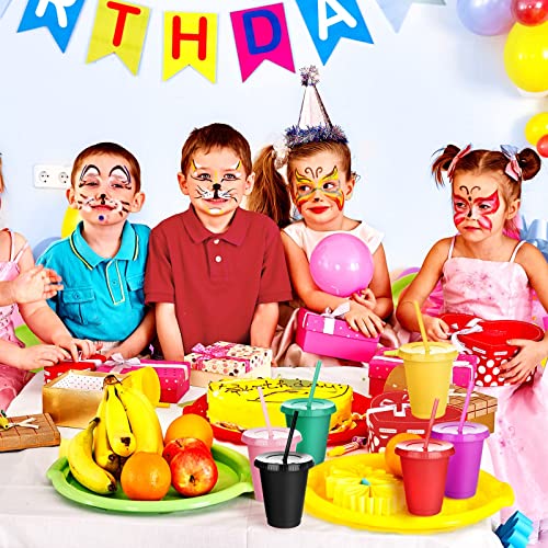 Cups With Straws And Lids Kids Tumbler With Straw Reusable Water Bottle Iced Coffee Travel Mug Cup Adults Plastic Cups For Parties Birthdays 16 Oz (Fresh Colors, 15 Pack) #TOP5