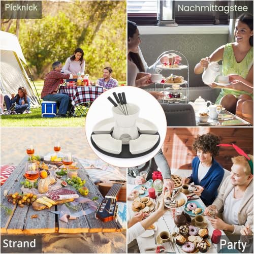 BSTKEY Käsefondue-Set mit 1 Holzpalette, 4 Gabeln, 4 Schalen, 300 ml, Weiß – Bild 5