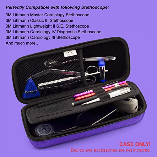 Image of PROHAPI Hard Stethoscope Case, Large Stethoscope Carrying Case with ID Slot, Compatible with 3M Littmann /ADC /Omron /MDF Stethoscope Includes Mesh Pocket for Nurse Accessories (Purple)
