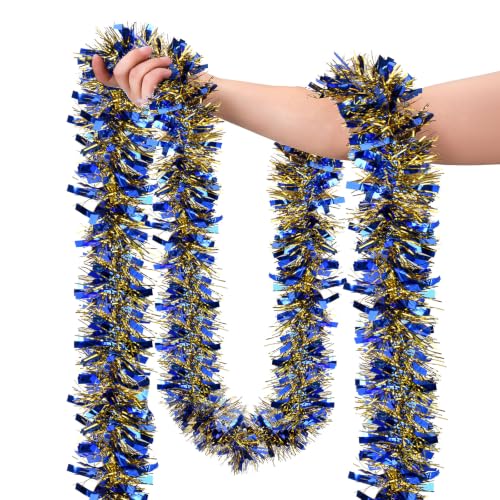 39.3FT Christmas Tinsel Garland Tree Garland Party Decor, Blue Gold
