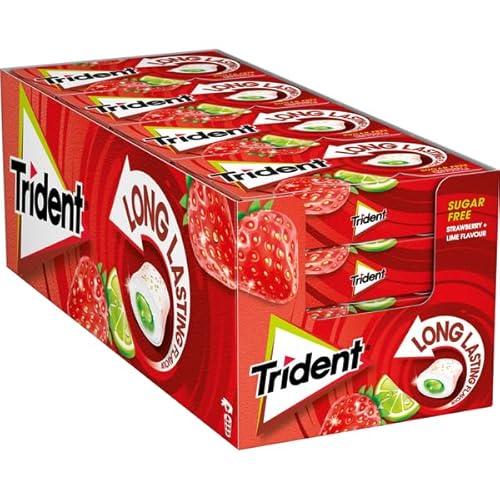 Trident Max Splash Fresa y Lima - Chicles sin Azúcar con Sabor a Fresa y Lima- Paquete de 16 Envases de 22 g