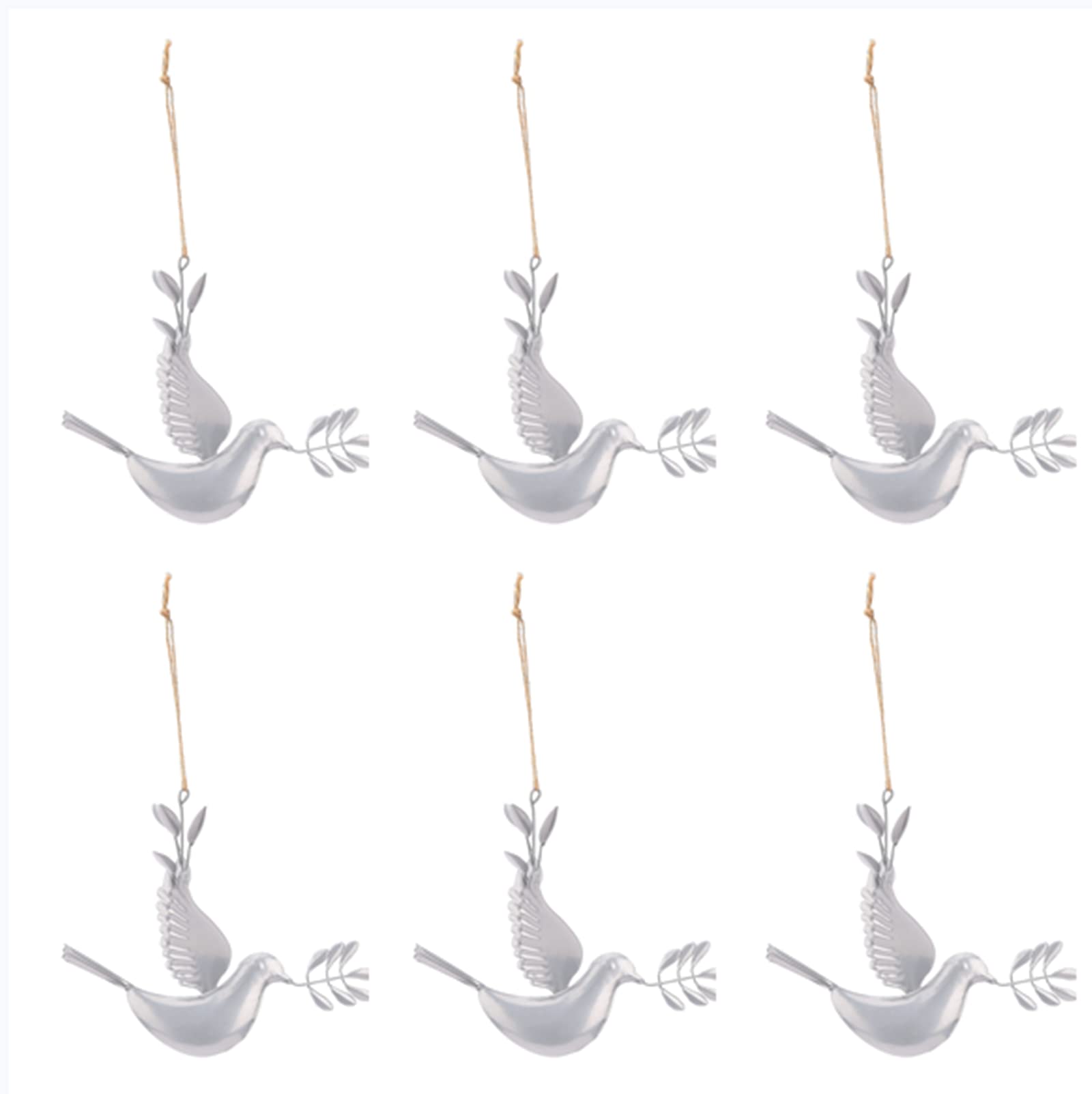 6pcs Christmas Metal Peaceful Flying Doves, White Peace Dove Pendants Christmas Tree Ornament DIY Craft Pendants Decor for Kindergarten Shopping Mall Bedroom Party Decor