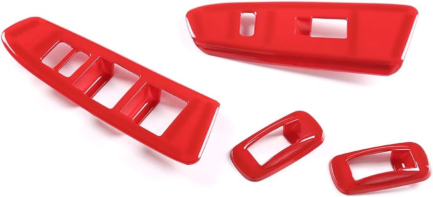 ABS Car Look Interior Door armrest Window Switch Panel Cover Trim for Toyota Tacoma 2011 2012 2013 2014 2015 (red) image 2