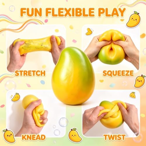 Crunchy Mango Squishy ASMR Textured Sensory Fidget Toys for Adults & Teens Heat Color Changing Realistic Fruit Stress Ball Squeeze Crunchy Squishy Desk Toys for Anxiety Relief Slushy Taba Fidgets Gift — view 4