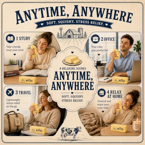 Image of 4PCS Butter Squishy - Slow Rising Butter Squishy Toy, Realistic Food Fidget Toys for Adults, Soft PU Material, Sensory Anxiety Relief & Focus Aid, Portable 5.5 Inch Squishy Butter for Office & Home