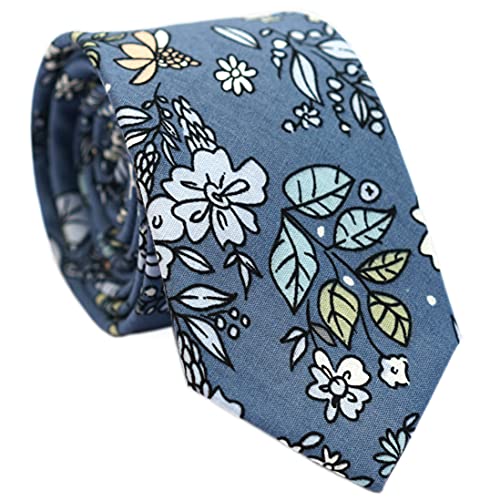 Image of BELLUNO Men's Cotton Floral Skinny Tie, 2.5 inch Width, with Gift Box