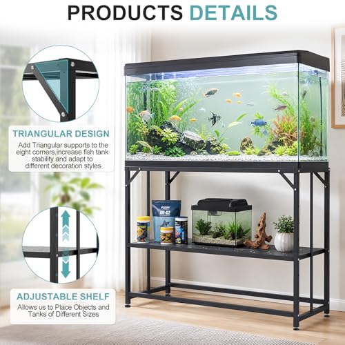 Image of TOCRETOARE Fish Tank Stand 55-75 Gallon, Metal Aquarium Stand, 48.4 inchx19.7 inchx32.3 inch Double-Layer Storage Design, Suitable for Home Office Use, 900LBS Capacity,Black (Tank not Included)