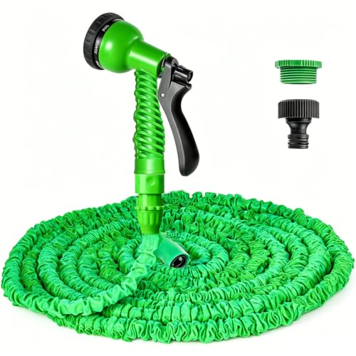 VENQI Erweiterbarer Gartenschlauch 15 m 50ft flexibler Wasserschlauch mit 8-Muster-Sprühdüse auslaufsicherer einziehbarer Hochleistungsschlauch mit 3/4 1/2 Anschlüssen (15m Grün)