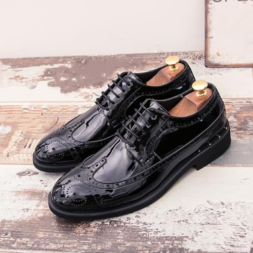 Image of Men's Sparkle Patent Leather Brogue Wingtip Lace Up Dress Oxford Shoes Tuxedo Modern Round Toe Slip On Derby Shoes for Wedding Evening Party