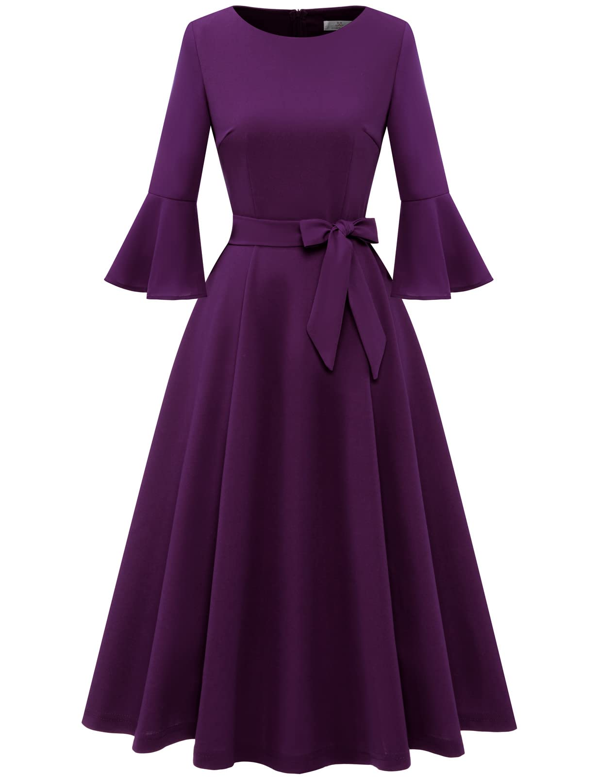 HomRain Elegante vestido de fiesta de cóctel con mangas acampanadas para invitada de boda, ajuste y acampanado, modesto, vestido de noche para iglesia