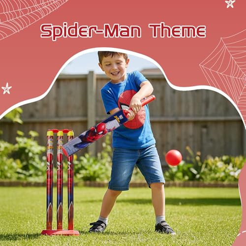 Image of Amazon Brand - Jam & Honey Spiderman Cricket Set 3+ Years, Complete Kids Cricket Kit with Bat, Ball, Stumps & Bails, Indoor Outdoor Sports Toy for Boys & Girls, BIS Certified, Non-Toxic, Multicolour