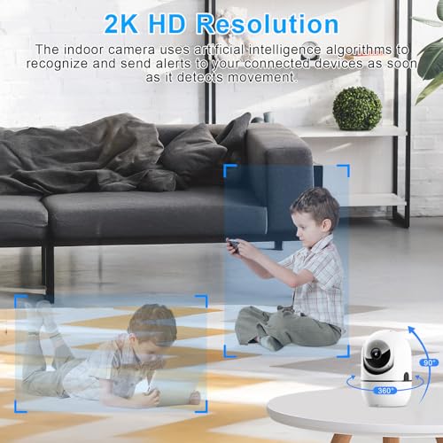 JUFLSKY 2K 3MP Überwachungskamera Innen,2.4GHz & 5GHz WiFi Kamera Überwachung Innen, PTZ Hundekamera, Nachtsicht,Sirene, Bewegungserkennung, Zwei-Wege-Audio,Cloud&SD-Karten