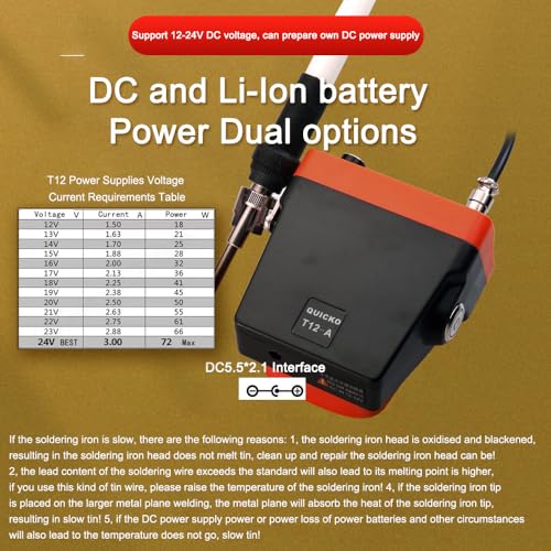 Cordless Soldering Iron Station,QUICKO T12 Soldering Station Fit for Milwaukee Battery 18/20V,Sleep Immediately,Injection Mold,°C/ºF Conversion (Battery Not Included) With 5pcs Solder Iron Tips by QUICKO - Image 5
