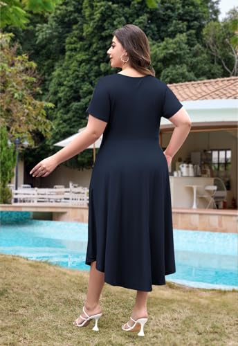 Image of Keluummi Plus Size Maxi Dress for Women V-Neck Short Sleeve with Pockets