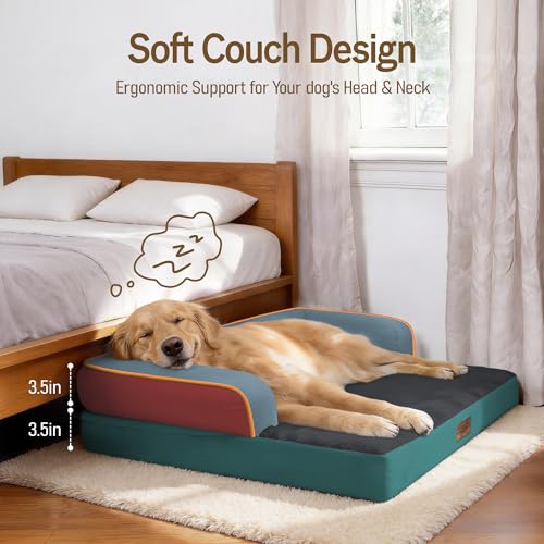 Image of Comfort Expression Washable Orthopedic Dog Bed for Extra Large Sized Dogs | Waterproof Memory Foam Pet Bed 42x30 Inch with Removable Cover with Non-Slip & Bolster