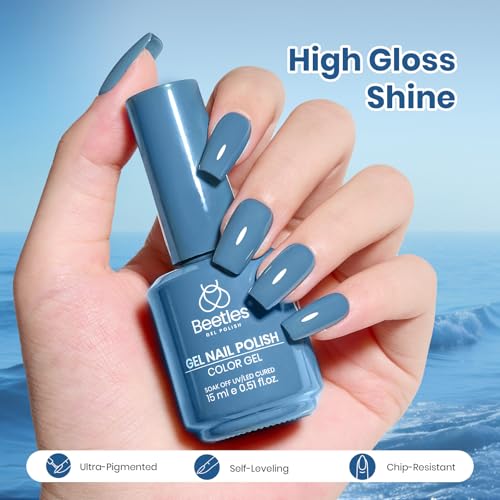 Image of Beetles Blue Gel Polish - Indigo Tide 15ML /0.51Fl Oz, Dusty Blue Gel Nail Polish, Color-Matched Bottle, Soak-Off UV LED, Long-Lasting Holiday & Summer Nails Art for DIY Beginners & Salon Pros