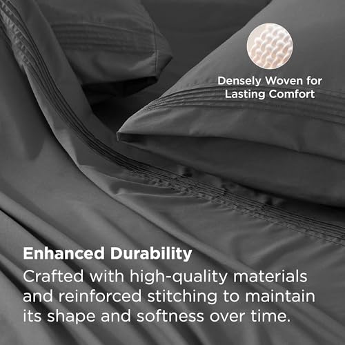 Image of Bedsure Deep Pocket Twin Sheets Set - Fits Mattresses Up to 21 Inches Thick -3 Piece GentleSoft Bed Sheets, Moisture Wicking, Soft & Cooling Bedsheet & Pillowcases, Easy & Secure Fit, Dark Grey