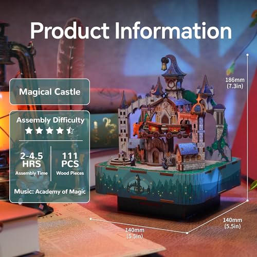 Image of Tonecheer Wooden Music Box Puzzle for Adults,DIY Rotating Music Box Kit 3D Creative Musical Puzzle Crafts Model Building Kits Desk Decor for Teens Kids Birthday Gift (Magical Castle)