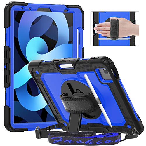 Timecity Ipad Air 5Th/4Th Generation Case 2022/2020, Ipad Air 5/4 Case, Ipad 10.9 Inch Case With Screen Protector/Swivel Kickstand/Hand Strap/Pencil Holder For Ipad Pro 11'' 2020/2018, Dark Blue #TOP23