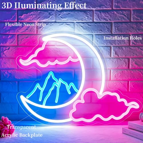 Image of Cloud Moon Mountain Neon Sign Led Neon Lights Neon Signs for Wall Decor Light Up Sign for Birthday Party Club Gift