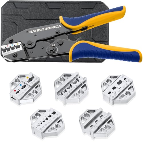 haisstronica 6PCS Crimping Tool Set - Ratchet Wire Crimping Tool for Heat Shrink,Insulated Nylon,Non-Insulated,Ferrule Wire End,Open Barrel Terminals,Solar Connectors