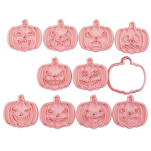 LLHCF Juego de 10 moldes de galletas prensables con diseño de calabaza de Halloween
