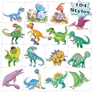 104 PCS Dinosaur Temporary Tattoos for Kids Party Supplies, Temp Tattoo Stickers for Kids Girls Boys Birthday Party Favors Activities