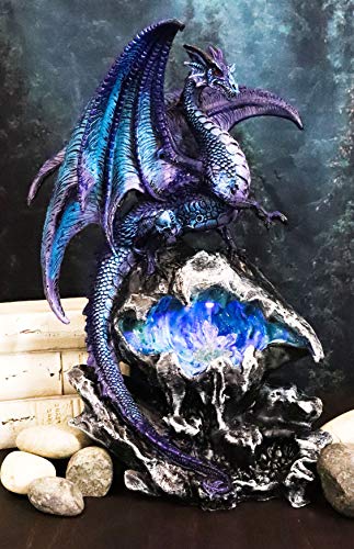 Ebros Gift Aqua Spyro Blue Elemental Dragon Perching On Fossil Cave Crystal Geode Mine Guardian LED Night Light Statue 12.5" H Dungeons and Dragons Mythical Fantasy Decor Dwarf Druid Treasure Trove