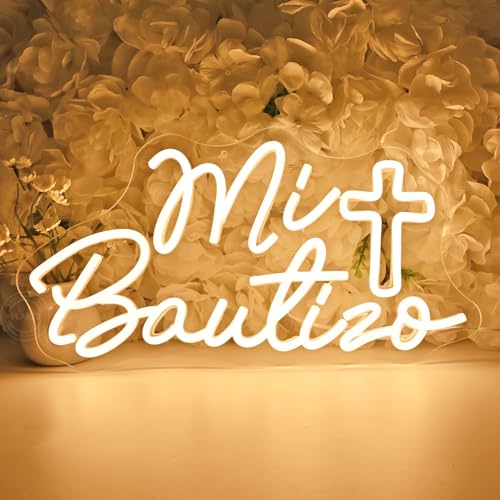 Planzo Mi Bautizo Led Neon Sign Light Cross Baby Shower Bedroom Wall Decor