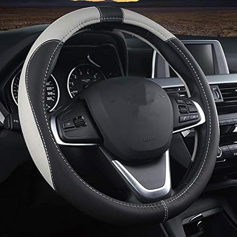 Pahajim Steering Wheel Covers Soft Leather Universal 15 Inch/38CM Car Steering Wheel Cover Breathable Anti-slip Sport Style, Durable, Comfort for Women Men (black-grey) Cover