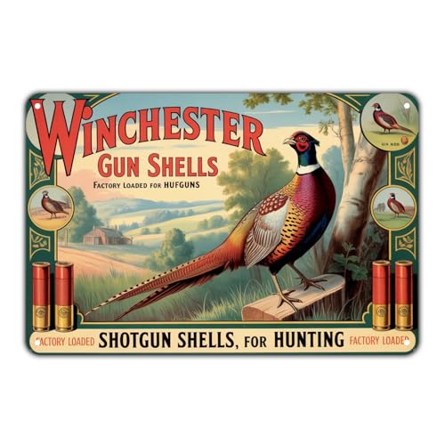 Winchester Pheasant Hunting Shotgun Shells tin sign, Vintage Game Bird Retro Ad Metal Sign print Aesthetic Wall Decor for Home Bar Kitchen Coffee, 8 X 12 IN