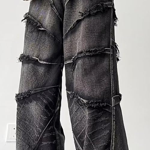 Stacked Jeans Men Mens Baggy Jeans Patchwork Sewn Details & Ripped Streetwear Look with Pockets3