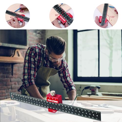 Streichmaß, Kombinationswinkel Anschlaglineal, Anreißlineal Edelstahl, Anreisswerkzeug Metall, Streichmaß Metall mit Anschlag, 30cm, Winkel Holzbearbeitungswerkzeug für Holzbearbeitung