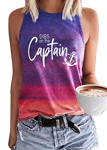 Women Dibs On The Captain Racerback Tank Tops Summer Gradient Anchor Graphic Tees Vest Casual Beach Sleeveless Shirts (XL Purple)