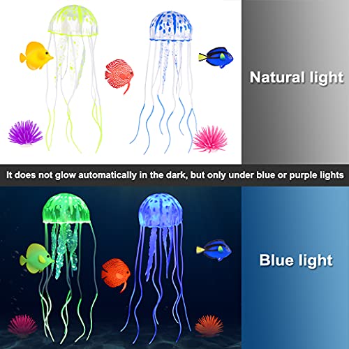 Image of Lpraer 11 Pcs Glow Aquarium Decorations Coral Lotus Leaf Anemone Seaweed Floating Fish Jellyfish Glowing Effect Silicone for Fish Tank Decorations