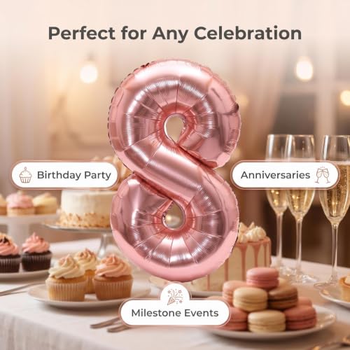 Image of YPSelected 32 Inch Large Foil Helium Number Balloon Birthday Wedding Party 0-9 (Rose Gold, 8)