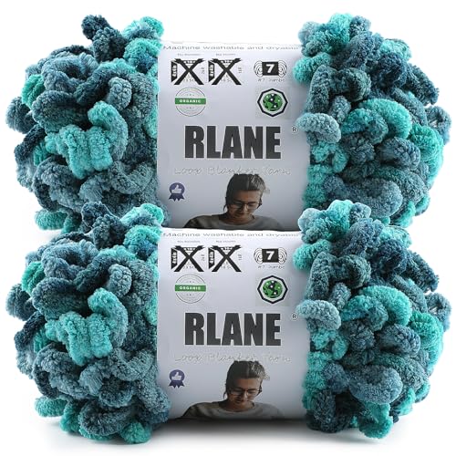 Image of Loop Yarn for Finger Knitting Soft, #7 Blue Chunky Yarn for Hand Knitting | 2 Pack of 17.4 Yds, 6.3 Oz Chunky Knit Yarn No Needles or Hooks, Chenille Blanket Yarn for Crocheting Blankets, Amigurumi