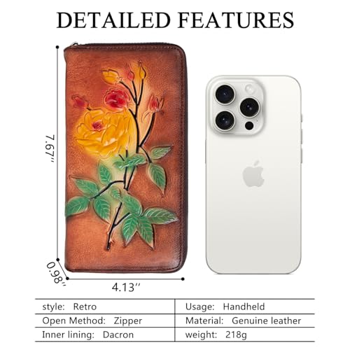 Image of Wallet Genuine Leather for Women - with RFID Blocking Card checkbook ID Slot Large Capacity Vintage style (gardenia red)