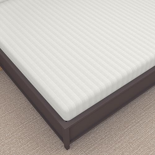 Image of Divine Casa 100% Cotton 210 TC King Size Bedsheet Italian Stripe | Soft Lightweight Breathable Bed Sheet with 2 Pillow Covers | Premium Design Bedding for Bedroom | 275 x 275 cm (Cream, Striped)