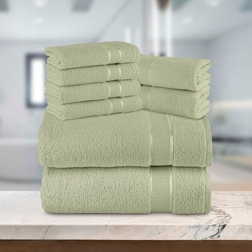 Image of Elegant Comfort Premium Cotton 8-Piece Towel Set, Includes 4 Washcloths, 2 Hand Towels and 2 Bath Towels, 100% Turkish Cotton - Highly Absorbent and Super Soft Towels for Bathroom, Mint Green
