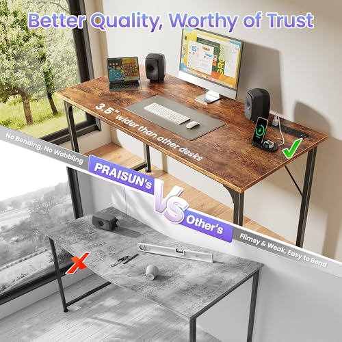 PRAISUN 47 X 20 Inch Office Computer Desk with Power Outlets and USB-C Port, Larger Gaming Desk, for Home Office, Study, Bedroom, Writing Work from Home Table, Metal Frame, Rustic Brown - Image 6