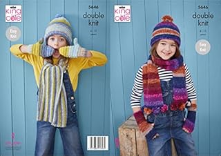 King Cole 5646 Knitting Pattern Childrens Easy Knit Hats Scarves Mitts in King Cole Bramble DK
