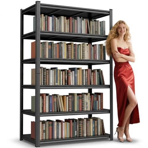 Bezuny 6-Tier Metal Bookshelf, Modern Black Book Shelf, 1800LBS Industrial Tall Display Bookcase, Adjustable Bolt-Free Storage Shelves for Living Room, Bedroom, Kitchen, 40" W x16 D x78 H
