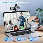 Complet HD 1080P Webcam avec micro-phone intégré et trépied rotatif, carte en fibre de carbone et couverture de confidentialité, correction automatique de la lumière, réglable FOV, Plug & Play pour Zoom/Skype/Facetime/YouTube, Ordinateur portable/PC