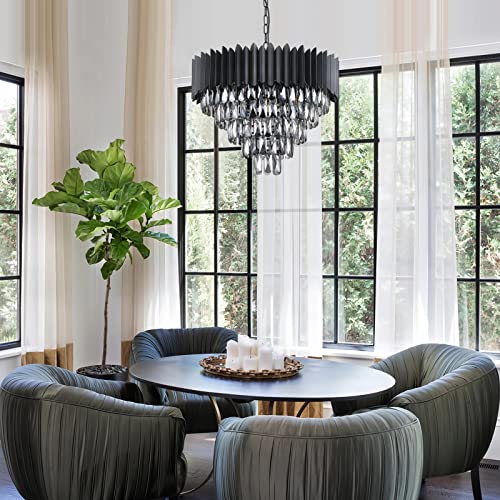 A Axilixi Black Crystal Chandeliers,Contemporary 24'' Modern Ceiling Lights Fixtures Flush Mount Pendant Light 12 Lights 5-Tiers K9 Large Hanging Lamp For Entryway Dinning Room Living Room Bedroom #TOP3