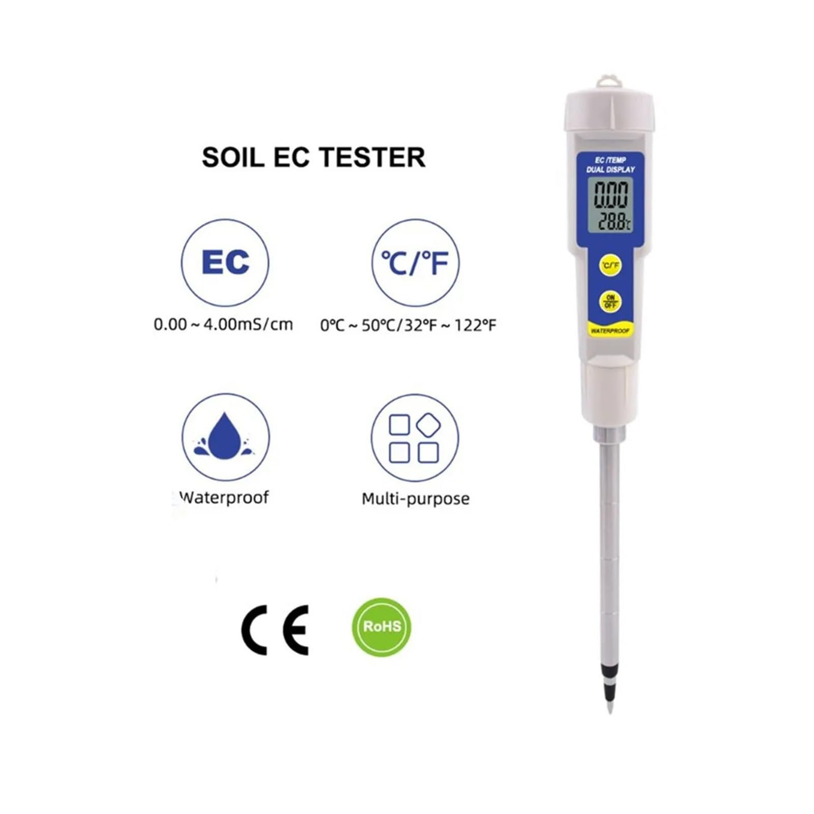 Tester podłogowy 2 w 1, wodoszczelny, uniwersalny miernik podłogi, miernik EC-ppm CF; tester przewodności