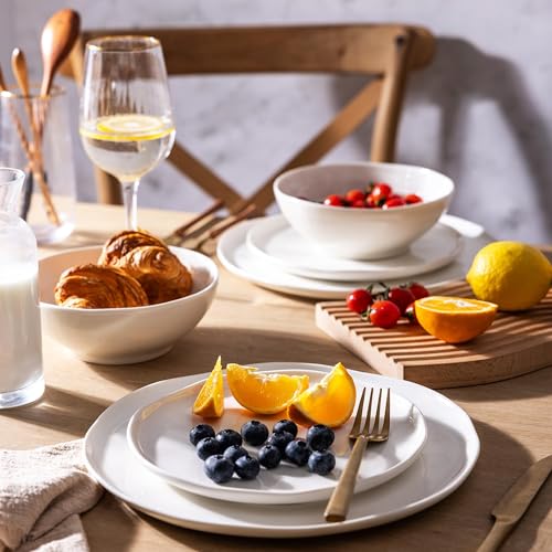 Image of LERATIO Ceramic Dinnerware Sets for 6,Porcelain Plates and Bowls Sets with Wavy Edge, Oven &Microwave & Dishwasher Safe,Light Weight & Scratch Resistant Dishes Sets-Service for 6 (18pcs)-Peal White