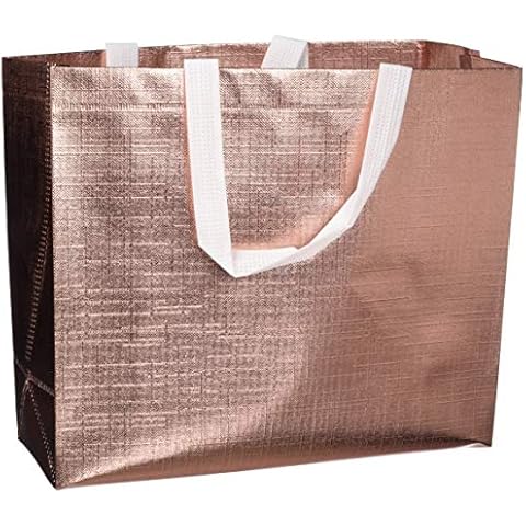 Emoly Reusable Glossy Grocery Bag, Exquisite Tote Bag with Handle , Pink (Pack of 10) Cover